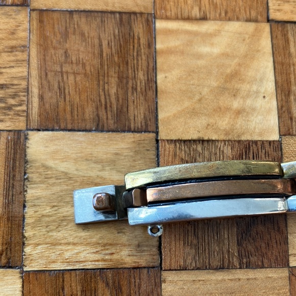 Gorgeous Vintage Tri Mixed Metales Taxco Bar Panel Link Bracelet - Picture 4 of 16